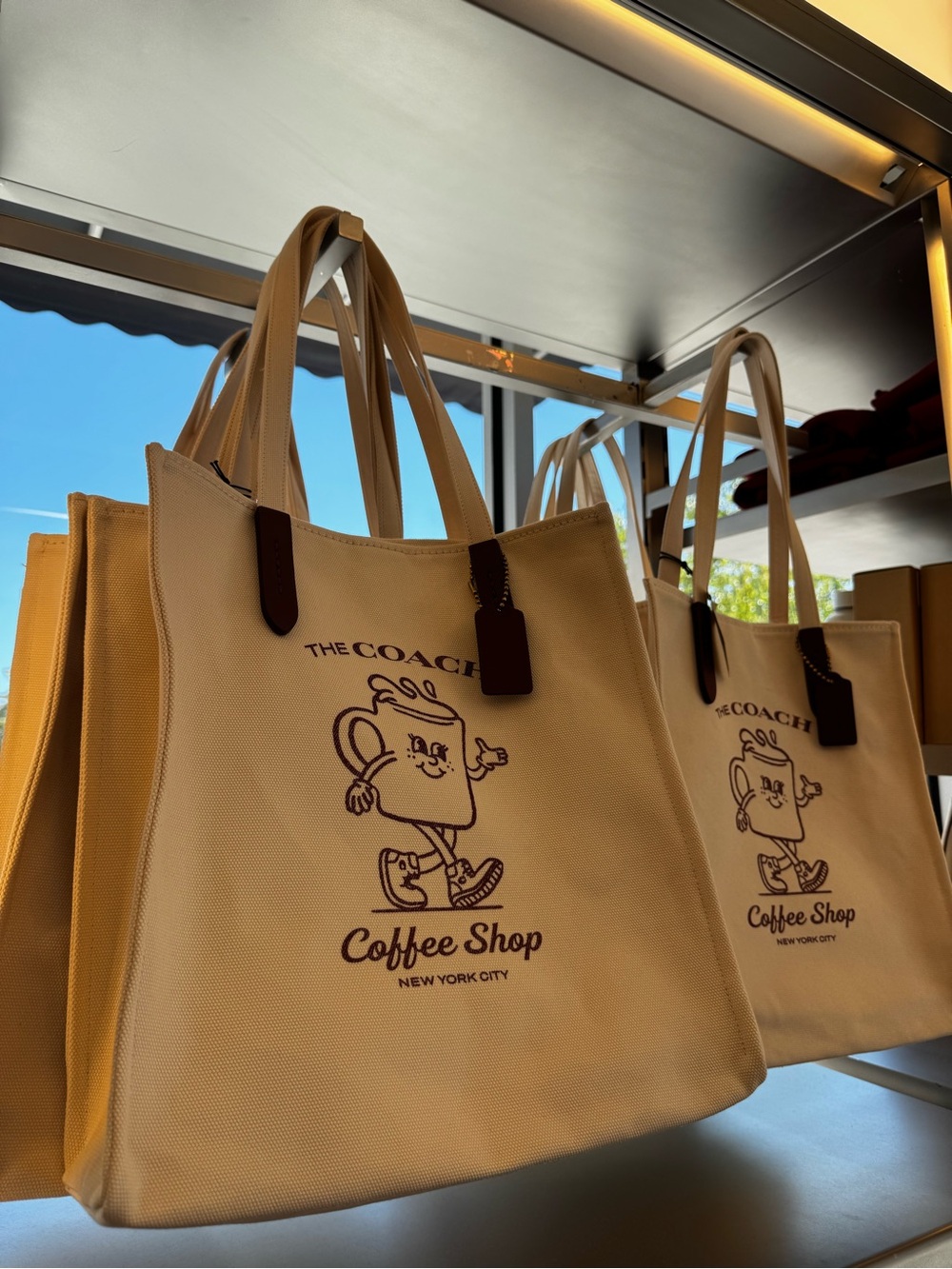 Coach Cream Canvas Coffee Shop Tote with Brown Trim